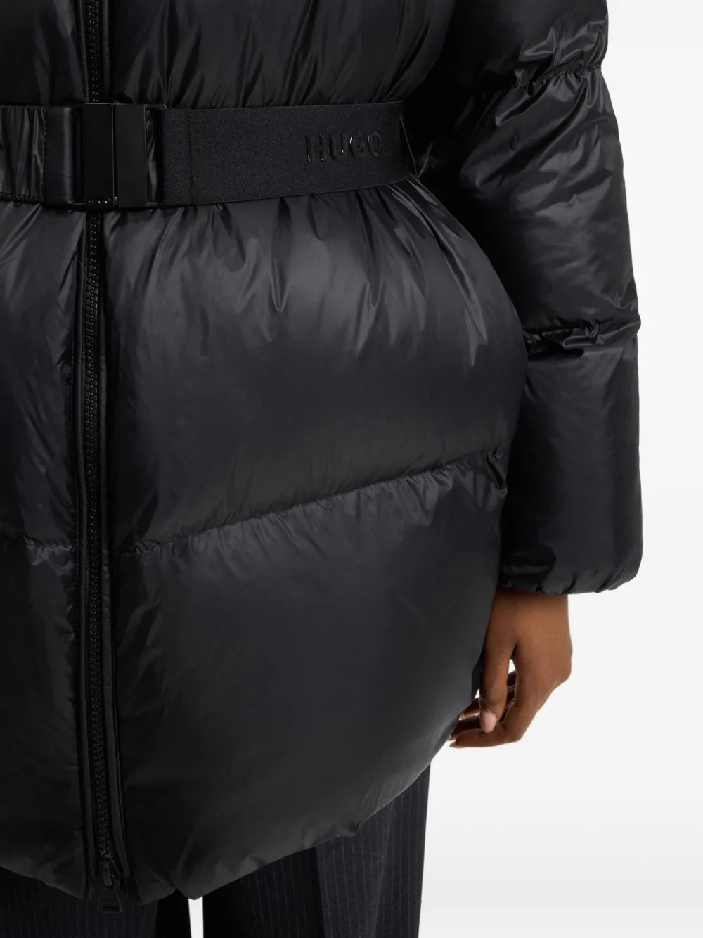 Hugo Boss Hooded Belted Coat In Black