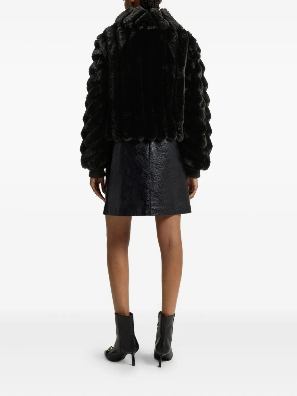 Hugo Boss Adjustable-hem Jacket In Faux Fur In Black