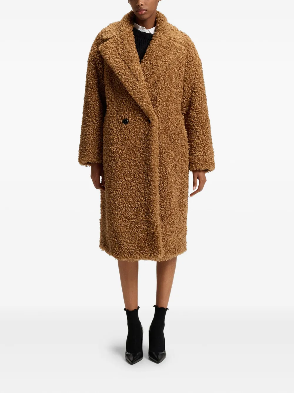 Hugo Boss Double-breasted Coat In Brown