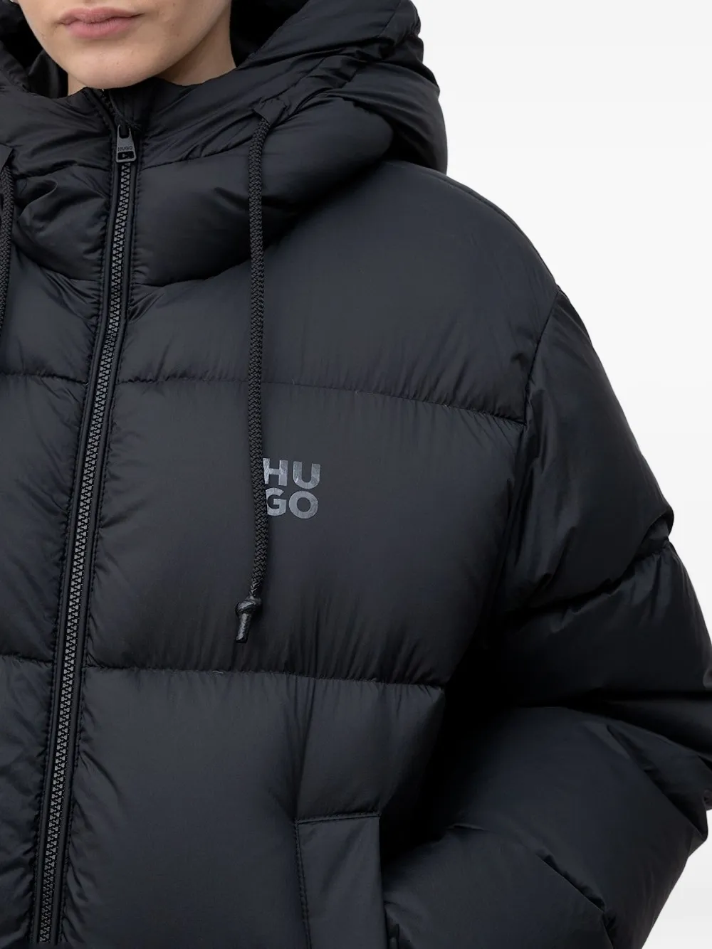 HUGO Gewatteerd jack met capuchon Zwart