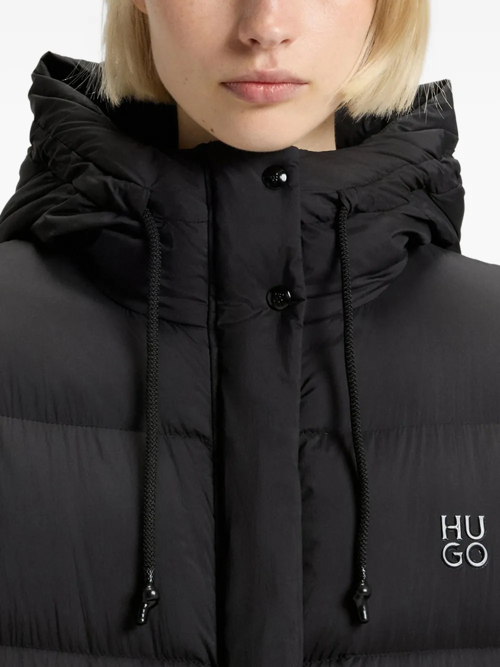 Hugo Boss Hooded Quilted Coat In Black