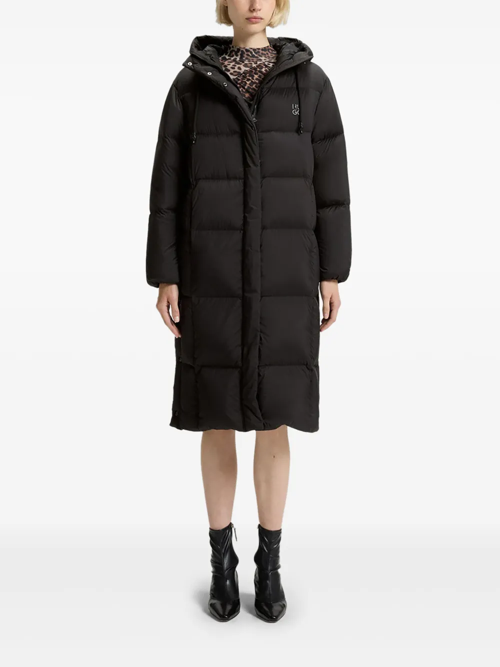 Hugo Boss Hooded Quilted Coat In Black