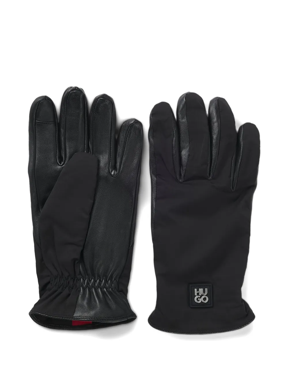 HUGO leather panelled gloves | Black | Image 1