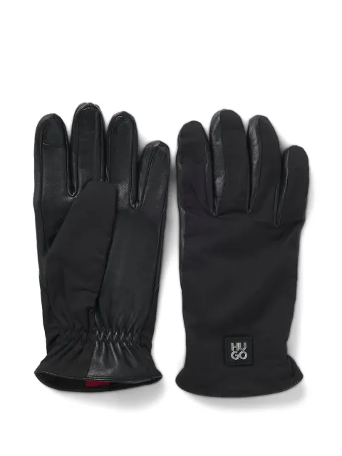 HUGO leather panelled gloves
