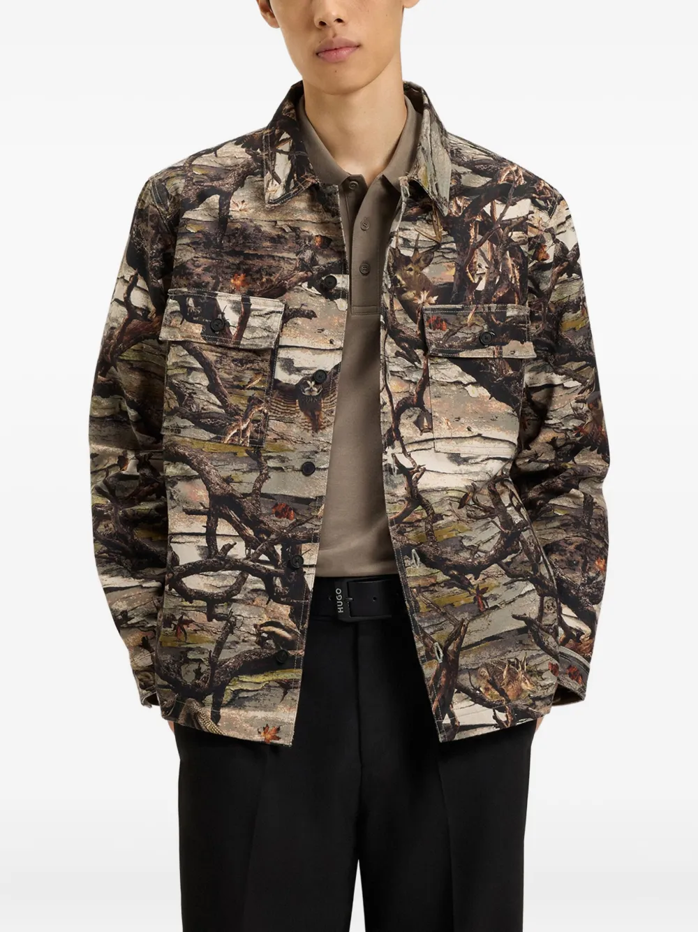 HUGO Jack met knopen en patroon Bruin