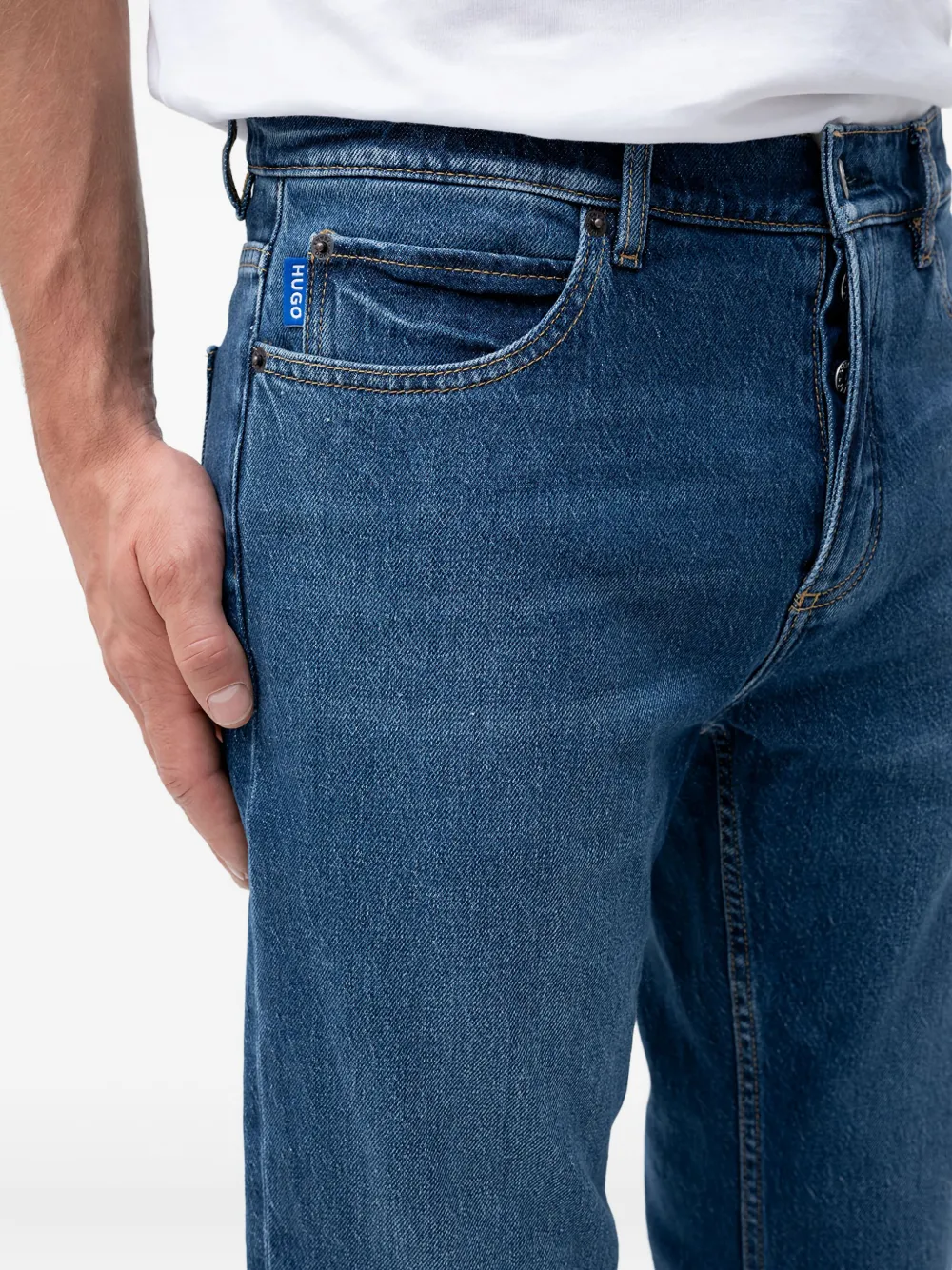 Hugo Boss Whiskering-effect Jeans In Blue