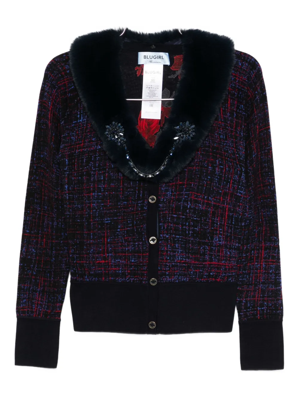 Blugirl Faux-fur Trim Embellished Cardigan In Black
