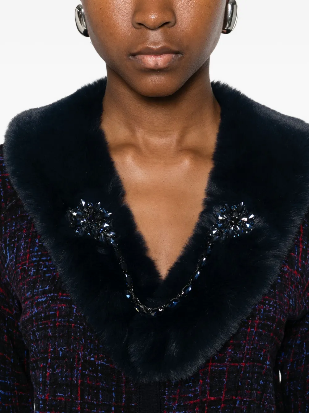Blugirl Faux-fur Trim Embellished Cardigan In Black