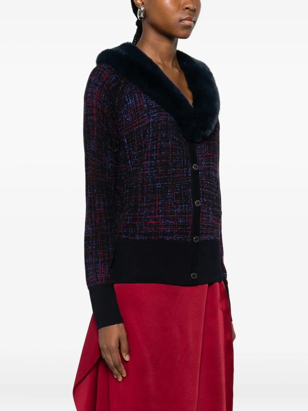 Blugirl Faux-fur Trim Embellished Cardigan In Black