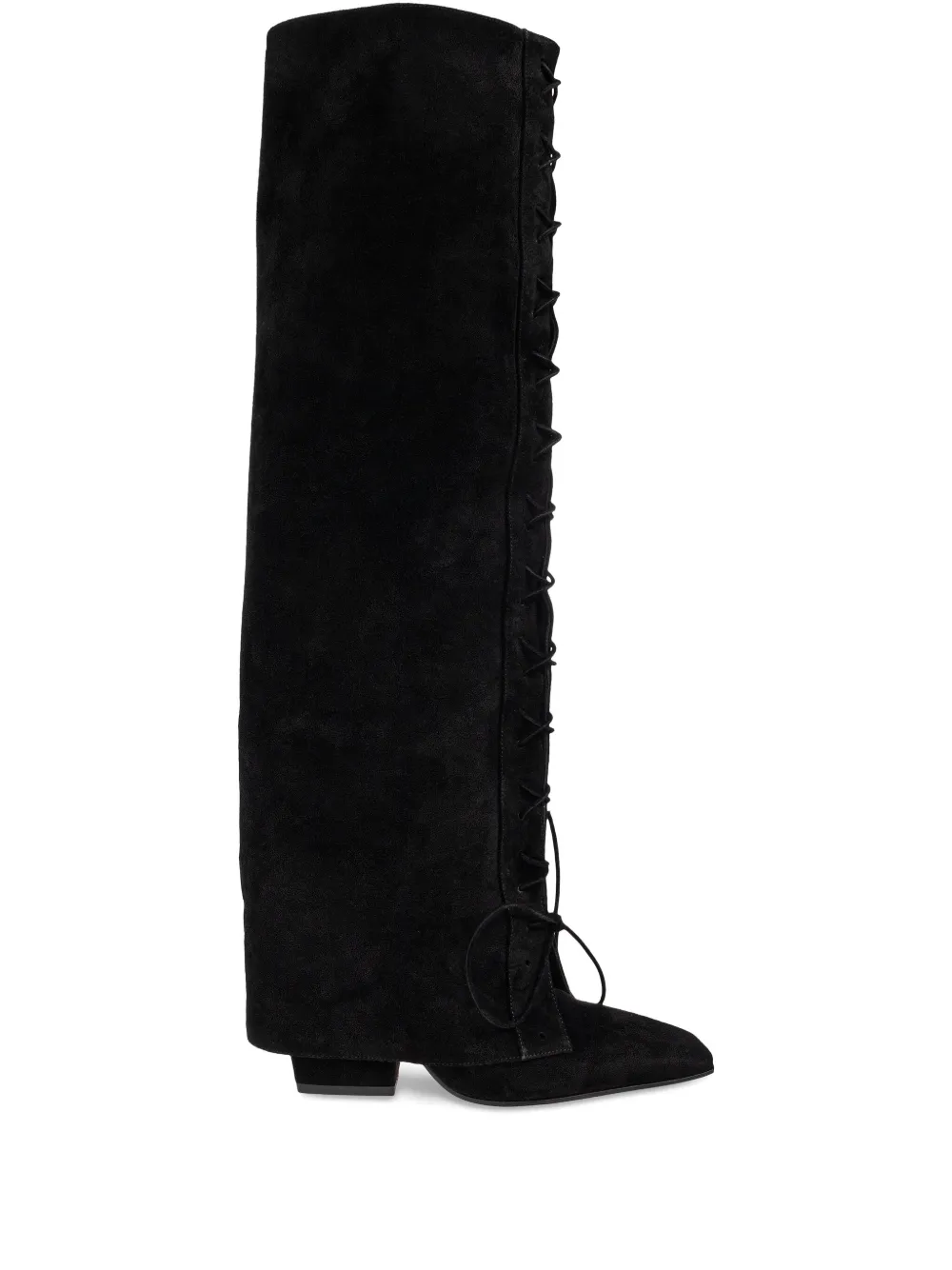 Paris Texas 100mm Lace-up Pointed Over-the-knee Boots In Black