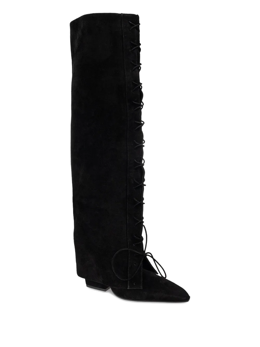 Paris Texas 100mm Lace-up Pointed Over-the-knee Boots In Black