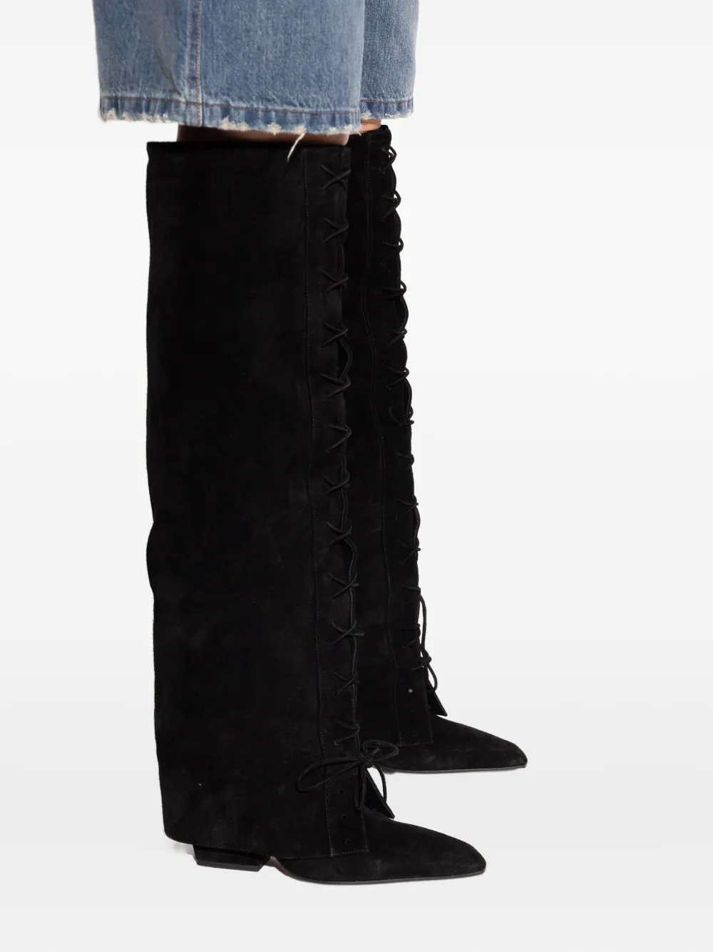 Paris Texas 100mm Lace-up Pointed Over-the-knee Boots In Black