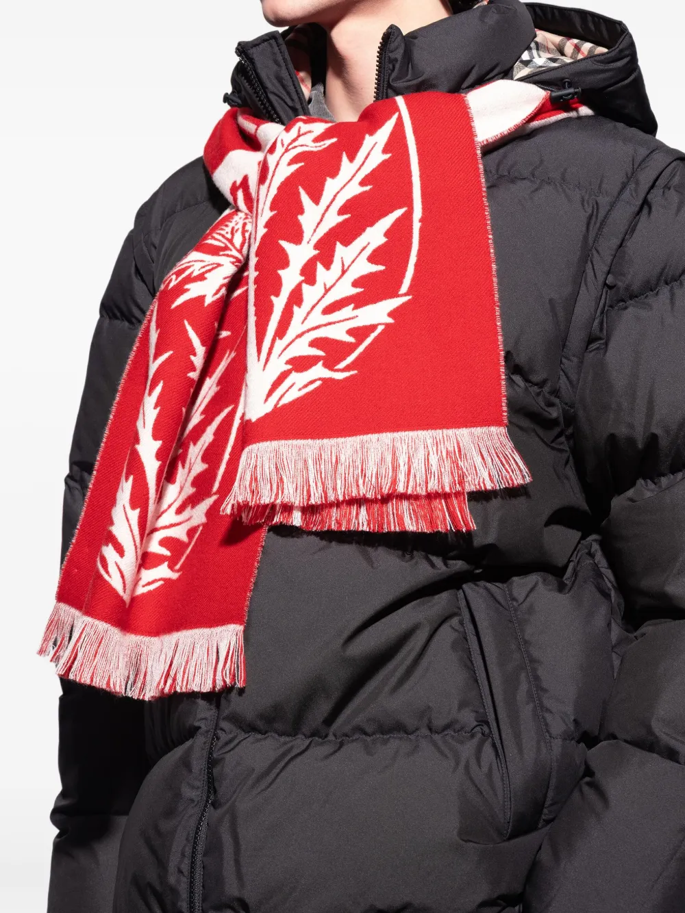 Burberry Sjaal met franje en botanisch patroon Rood
