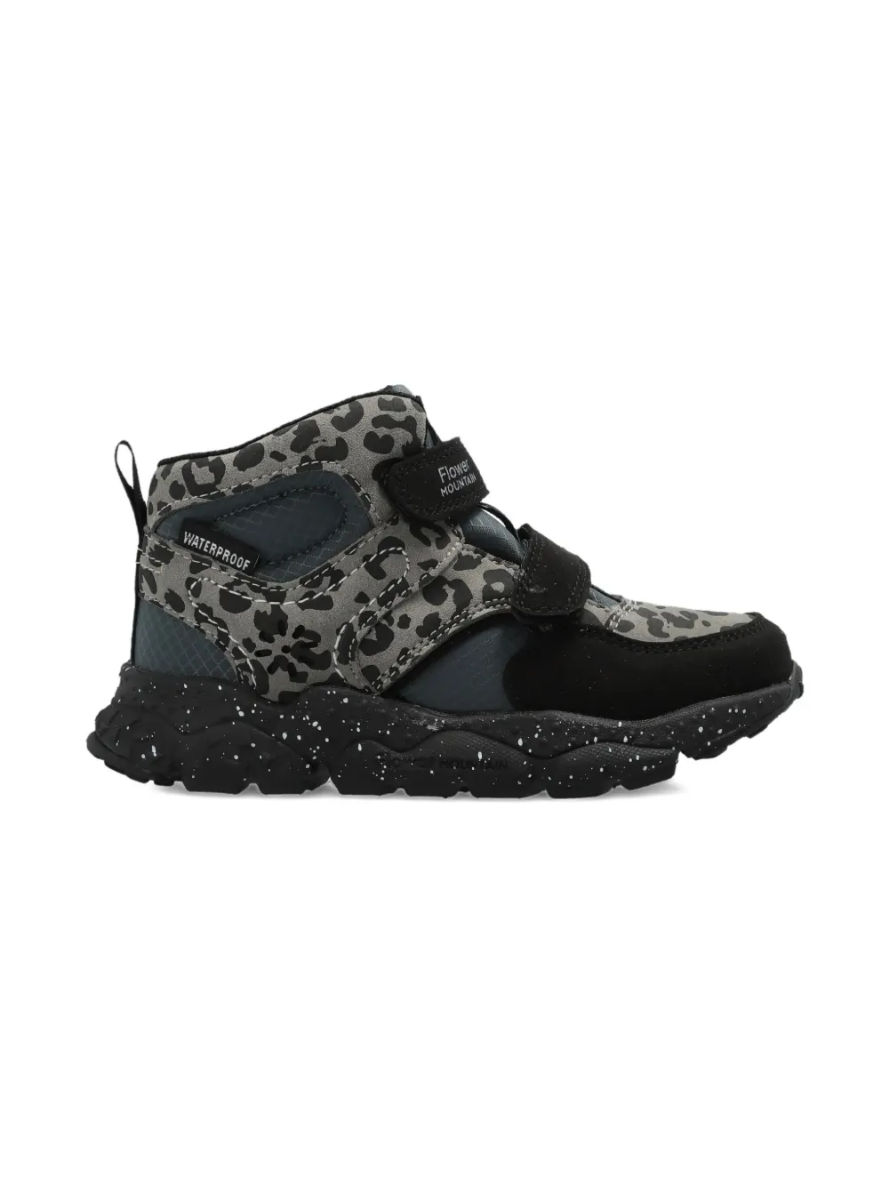 FLOWER MOUNTAIN KIDS leopard-print touch-strap sneakers Grijs