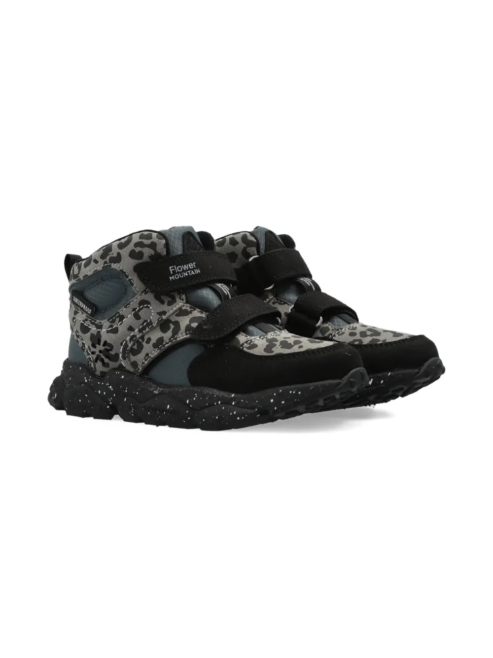 FLOWER MOUNTAIN KIDS leopard-print touch-strap sneakers - Grijs
