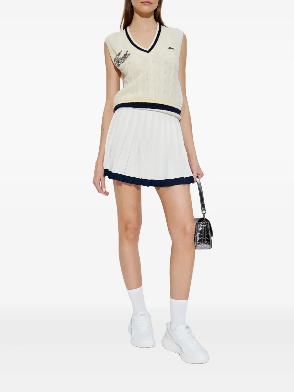Lacoste logo-detail pleated mini skirt - Wit