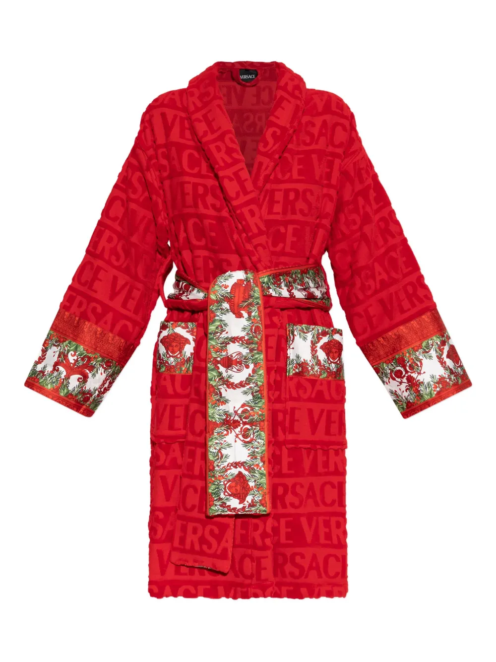 Versace baroque-print belted robe | Red | Image 1