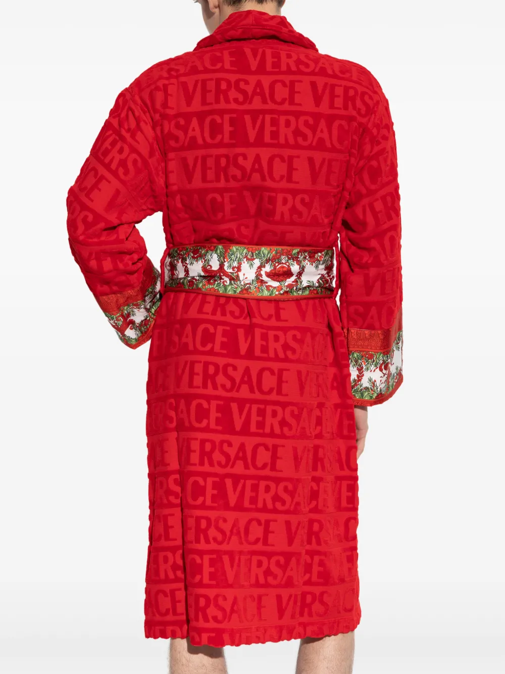 Versace Badjas met barokprint en ceintuur Rood