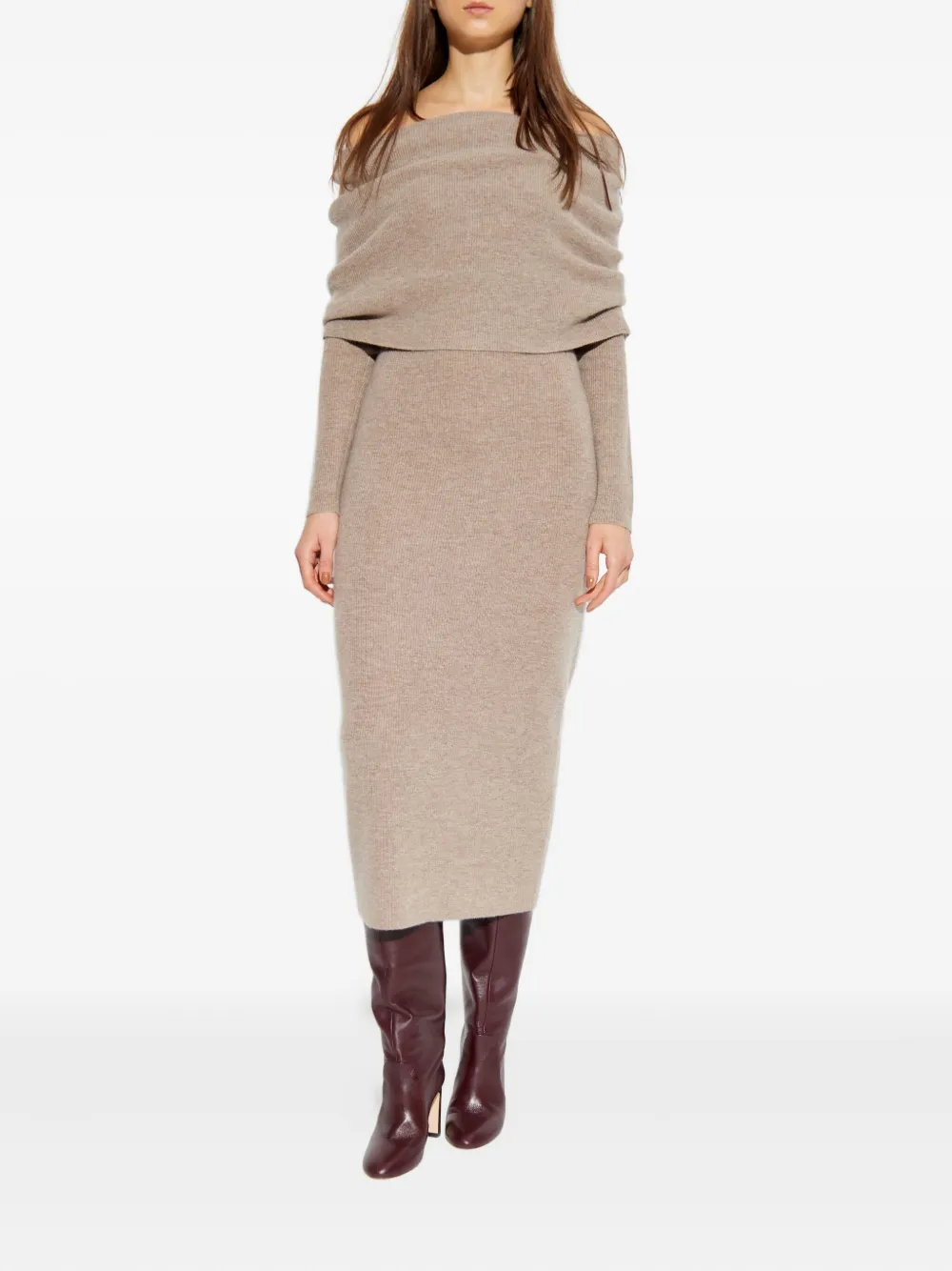 Cult Gaia Carline off-shoulder midi-jurk met lange mouwen - Beige