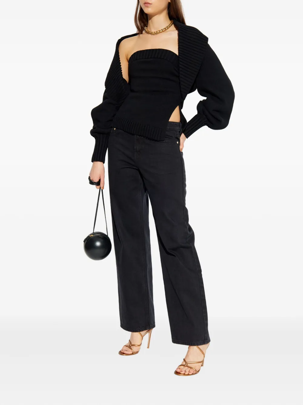 Cult Gaia Corey Balloon-sleeve Cardigan In Black