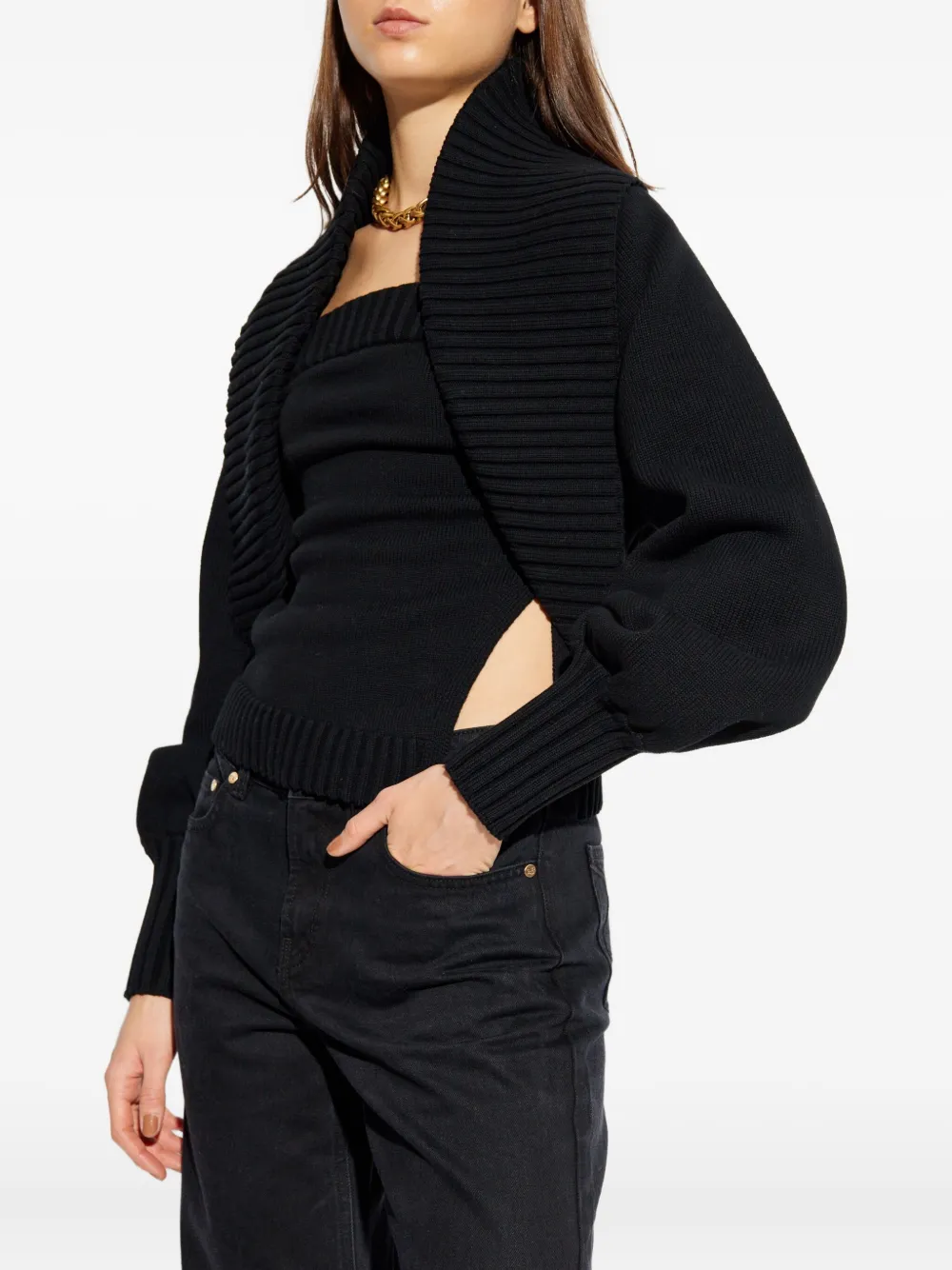 Cult Gaia Corey Balloon-sleeve Cardigan In Black