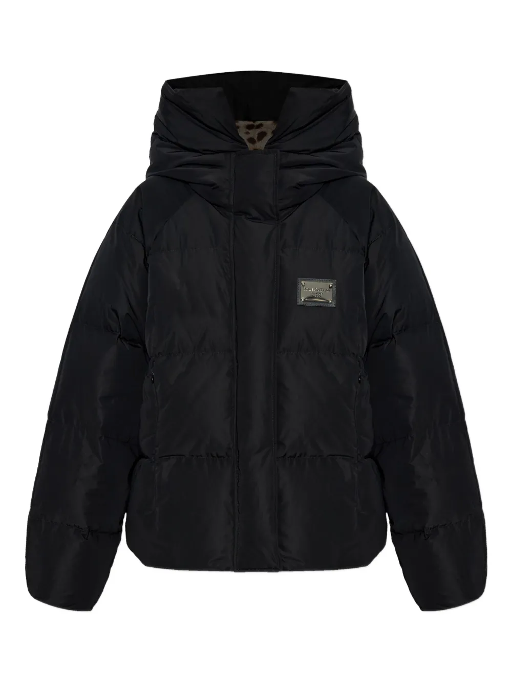 Dolce & Gabbana Hooded Logo-plaque Puffer Jacket In Black
