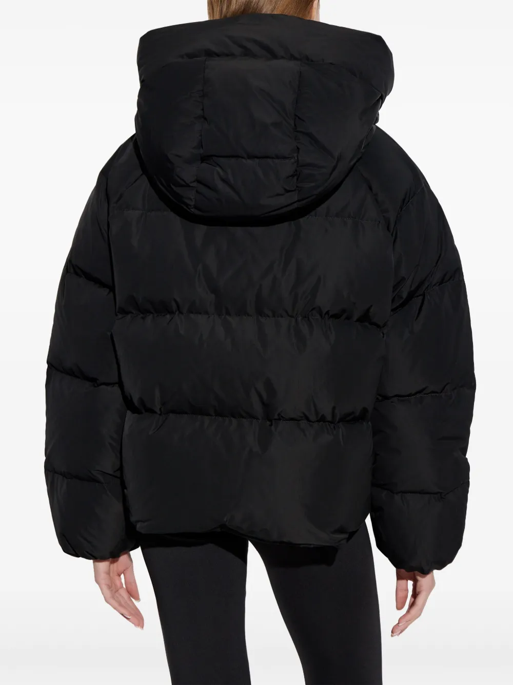 Dolce & Gabbana Hooded Logo-plaque Puffer Jacket In Black