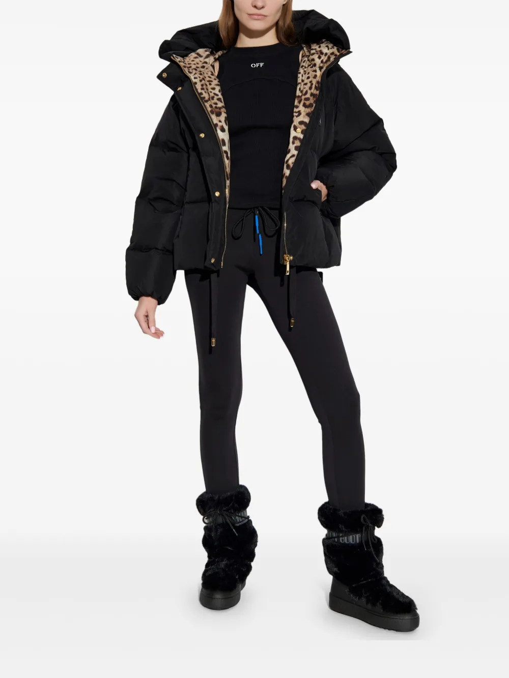 Dolce & Gabbana Hooded Logo-plaque Puffer Jacket In Black
