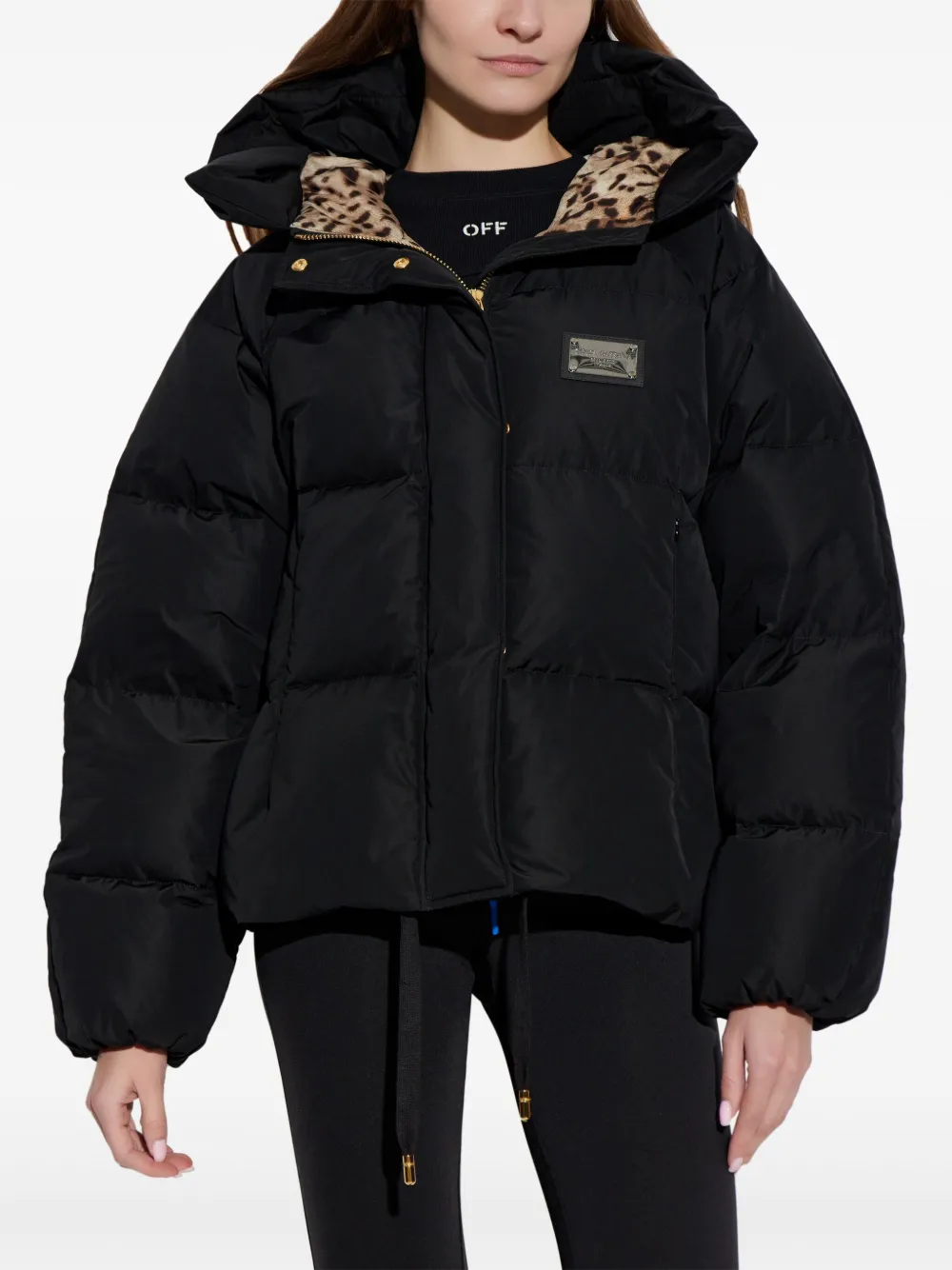 Dolce & Gabbana Hooded Logo-plaque Puffer Jacket In Black
