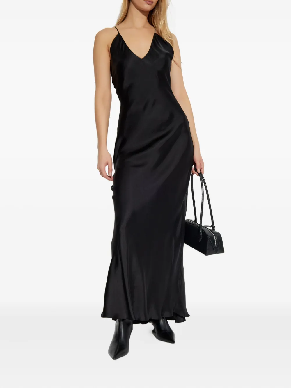 ANINE BING Laurel maxi-jurk met spaghettibandjes en V-hals - Zwart