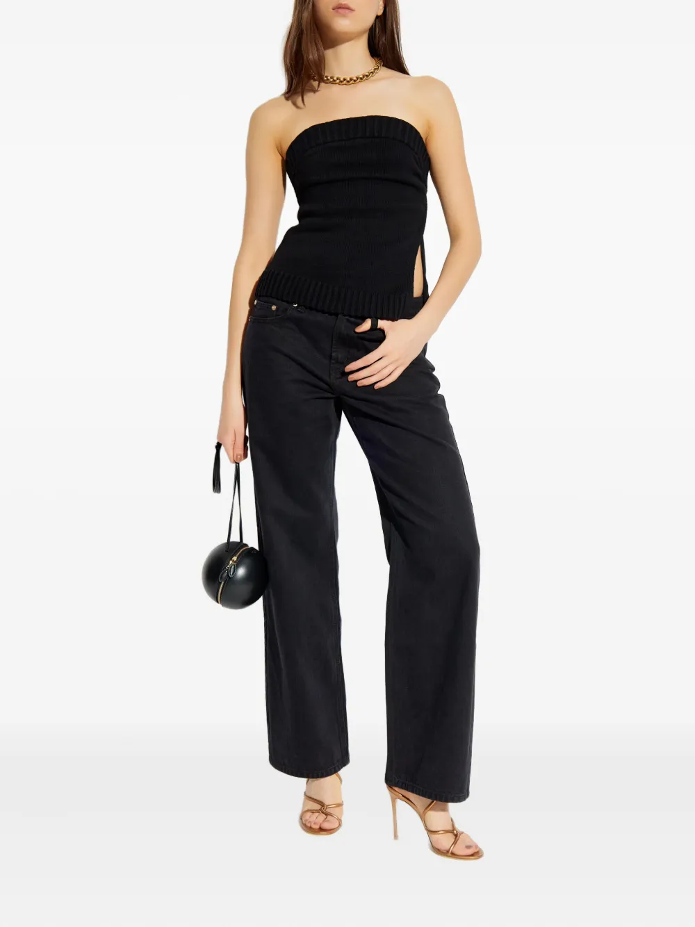 Cult Gaia Lou geribbelde top Zwart