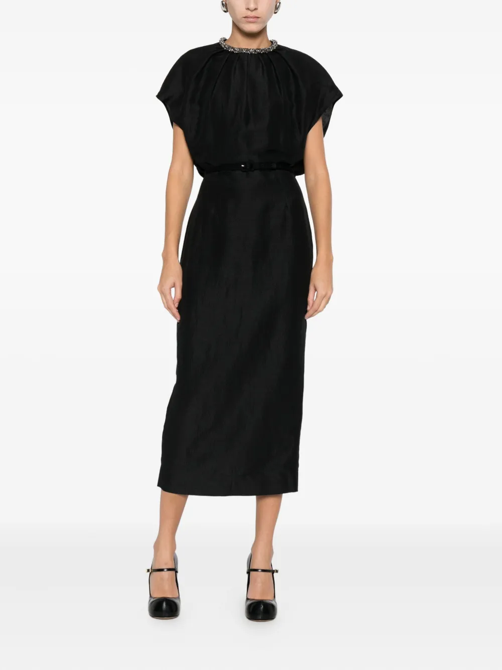 Roland Mouret Midi-jurk met ronde hals - Zwart