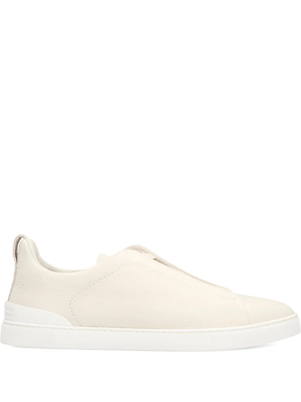 Zegna Triple Stitch Leather Slip-on Sneakers In Neutral