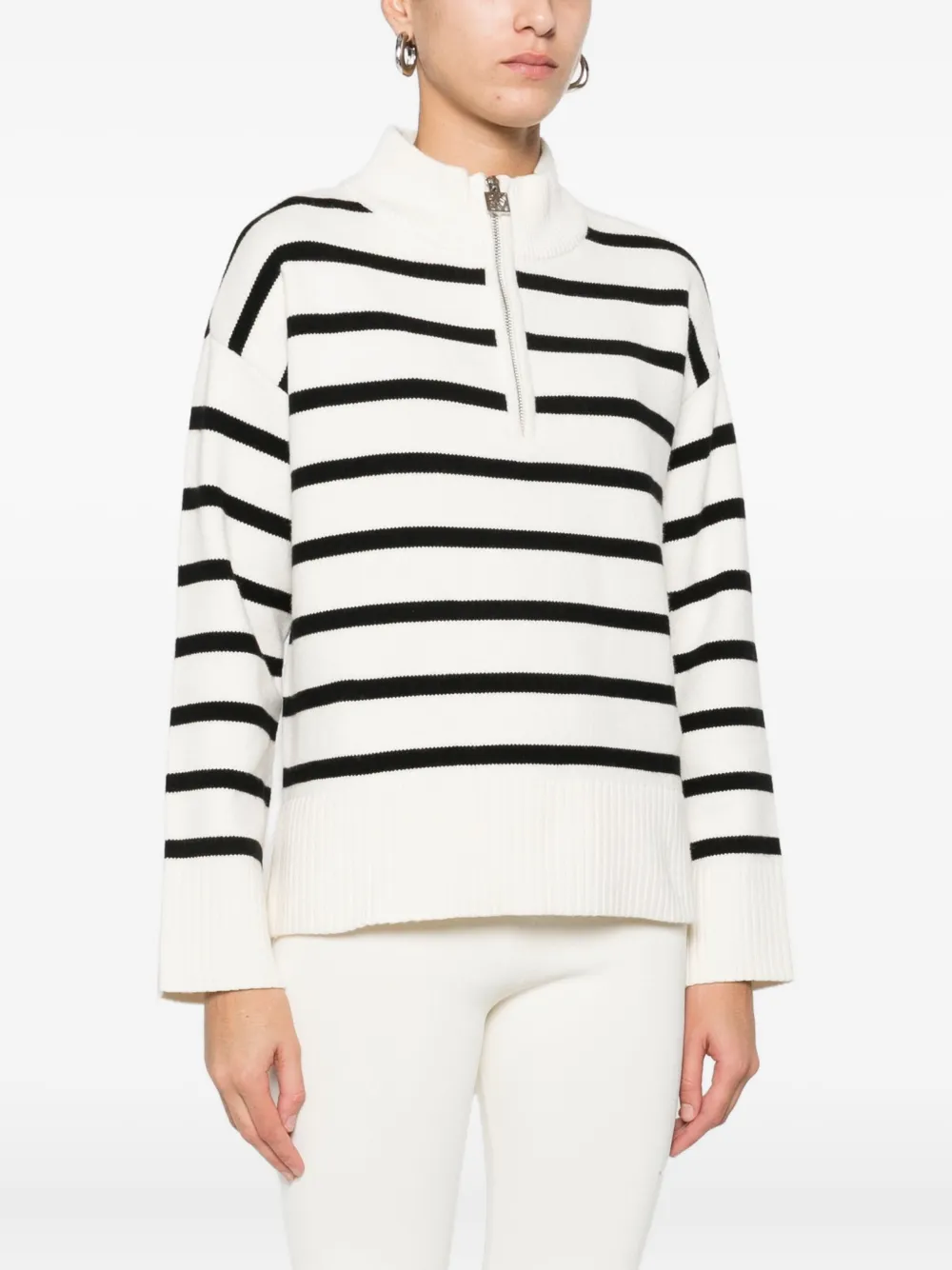 DKNY Gestreepte trui met halve rits Wit