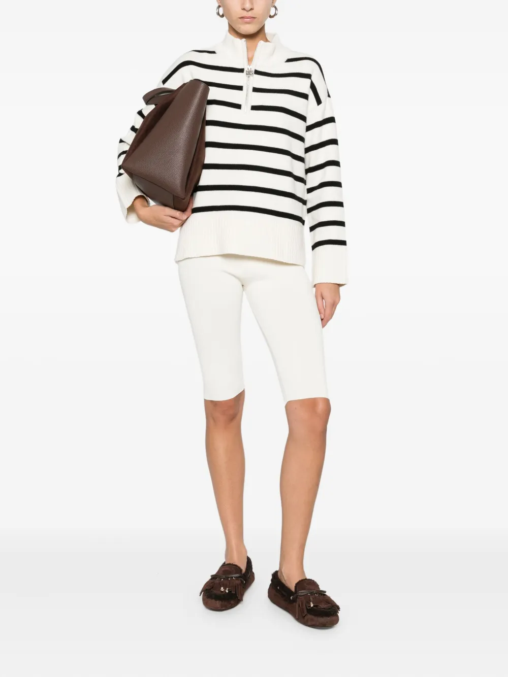 DKNY Gestreepte trui met halve rits Wit