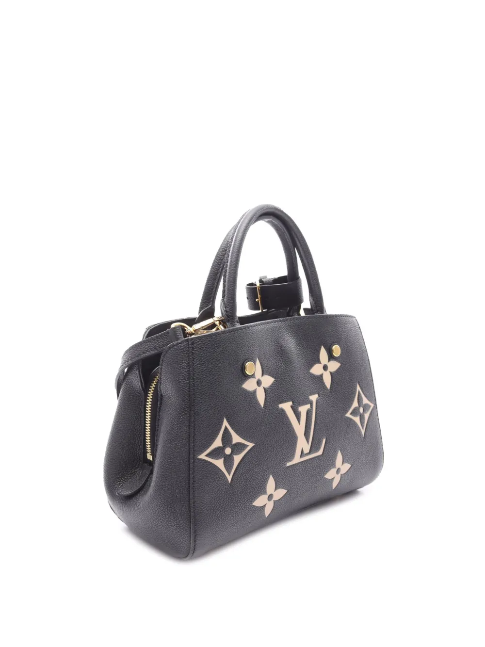 Pre-owned Louis Vuitton 2021 Bicolor Monogram Empreinte Giant Montaigne Bb Satchel In Black