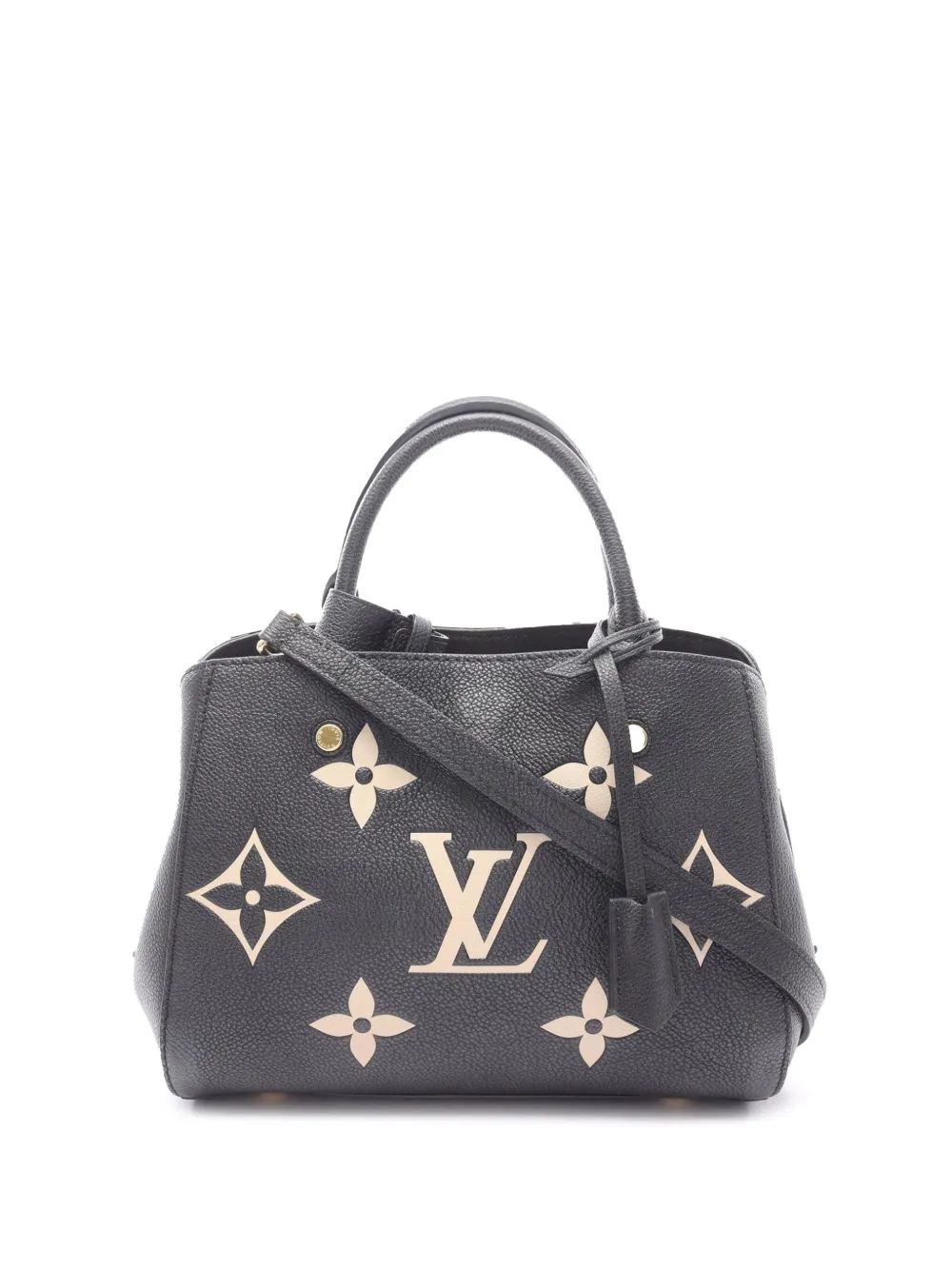 Pre-owned Louis Vuitton 2021 Bicolor Monogram Empreinte Giant Montaigne Bb Satchel In Black