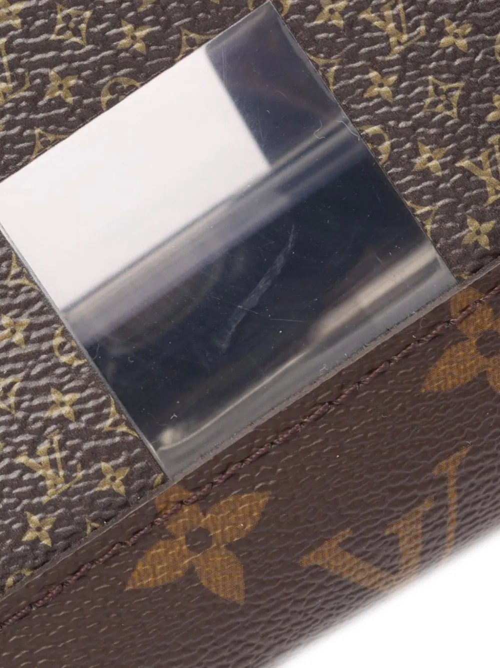 Pre-owned Louis Vuitton 2021-2025 Pvc And Monogram Chess Standing Pouch Clutch Bag In Brown
