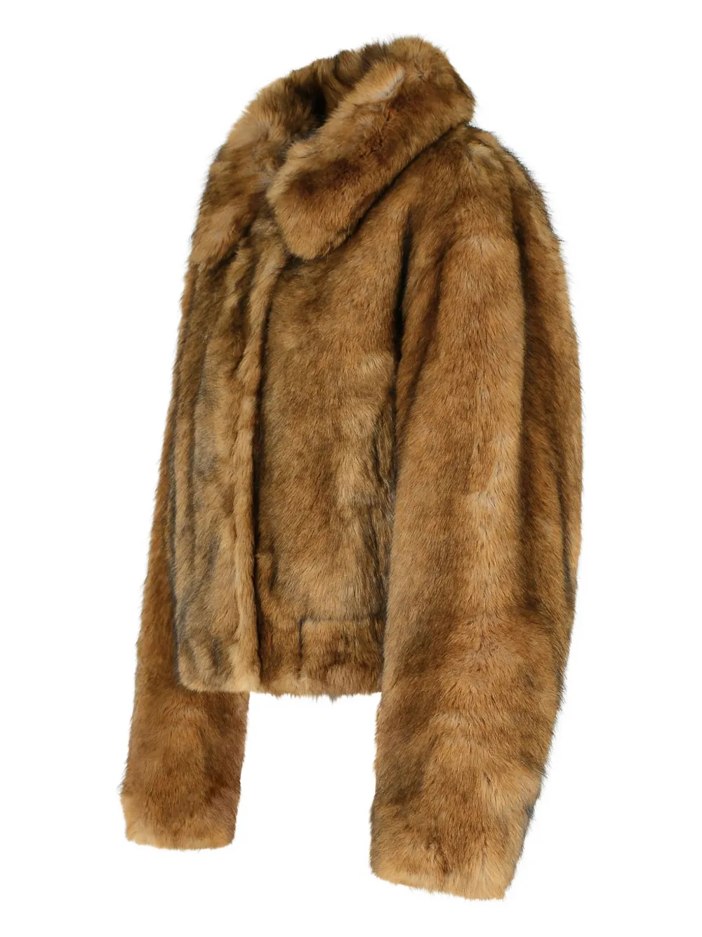 Stand Studio Cropped Faux Fur Jacket With Rounded Collar In Brown
