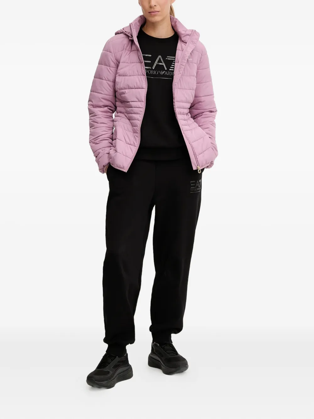 Ea7 Zip-fastening Padded Jacket In Pink