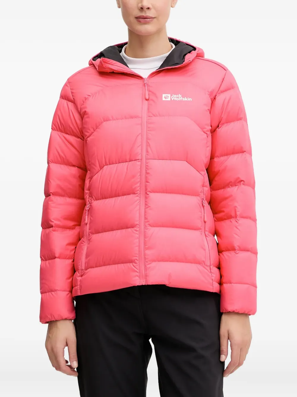 Jack Wolfskin Ather Down Hooded Quilted Performance Jacket In Pink