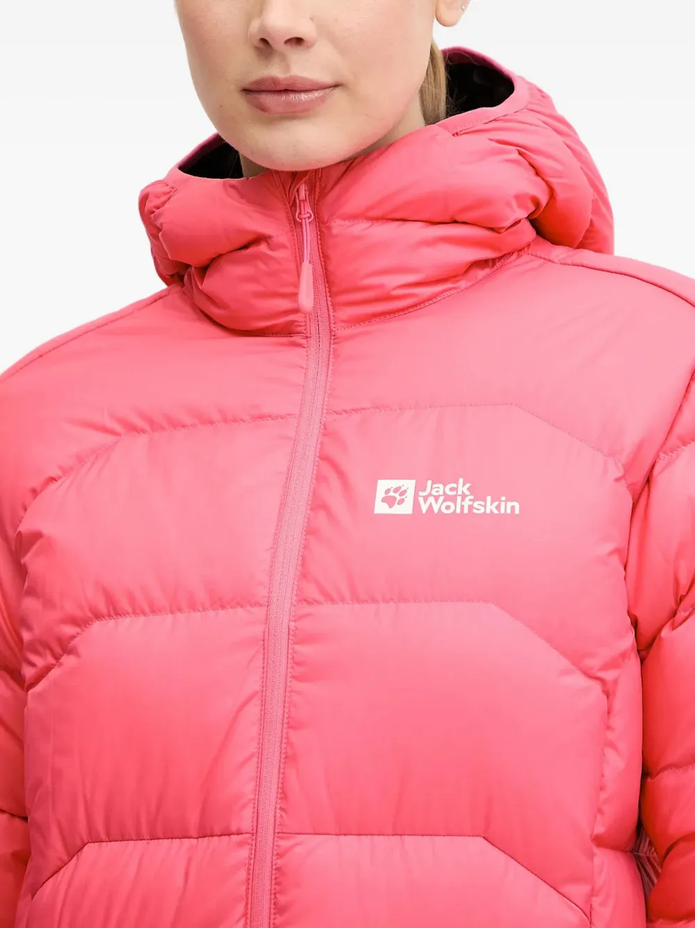 Jack Wolfskin Ather Down Hooded Quilted Performance Jacket In Pink