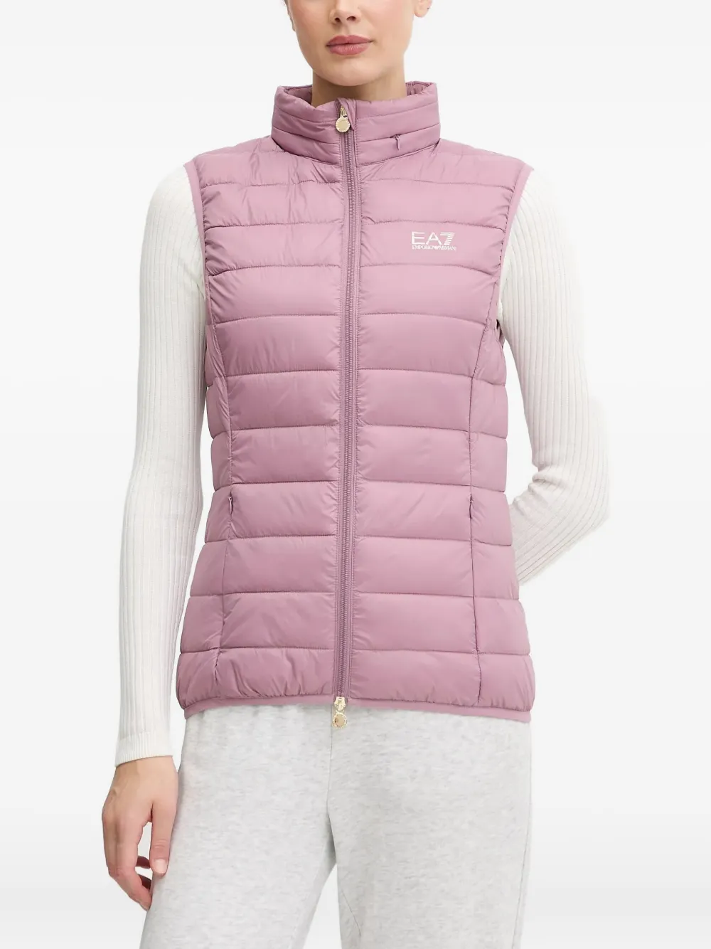 Ea7 Logo-detail Padded Gilet In Pink