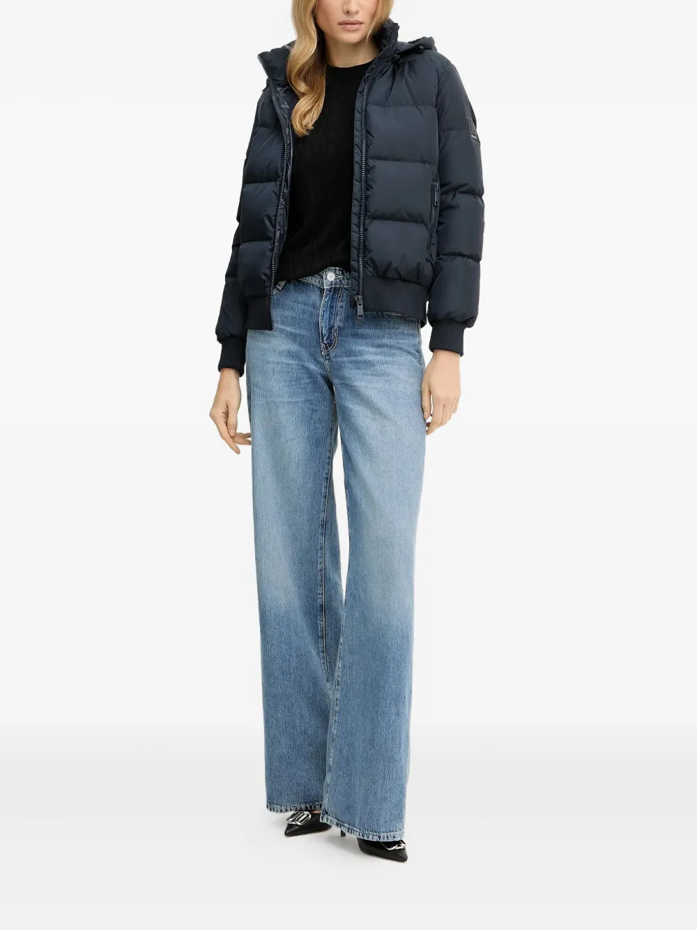 Armani Exchange Hooded Down Jacket In Blue