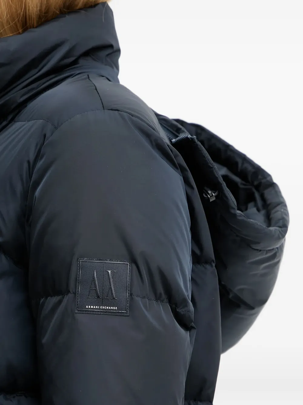 Armani Exchange Hooded Down Jacket In Blue