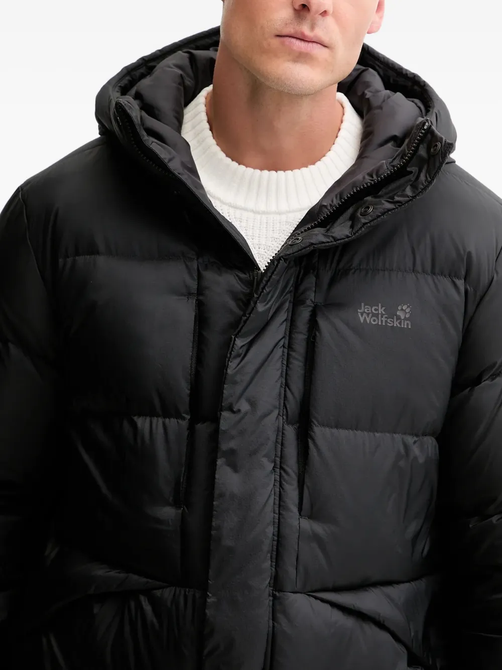 JACK WOLFSKIN Icy Hill gewatteerd jack met capuchon Zwart