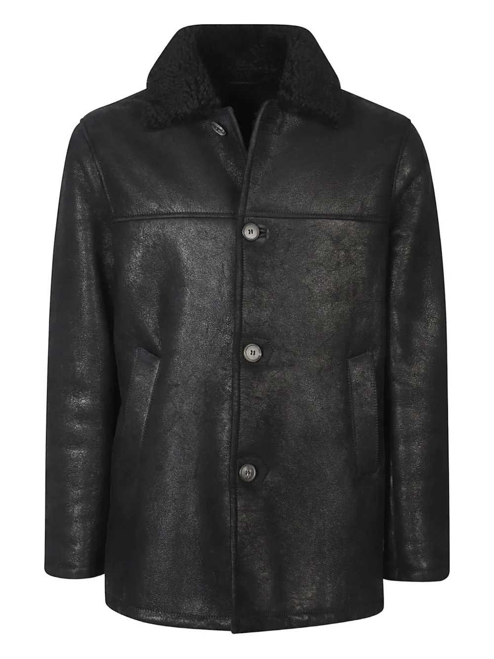 Stewart shearling collar leather jacket | Black | Image 1