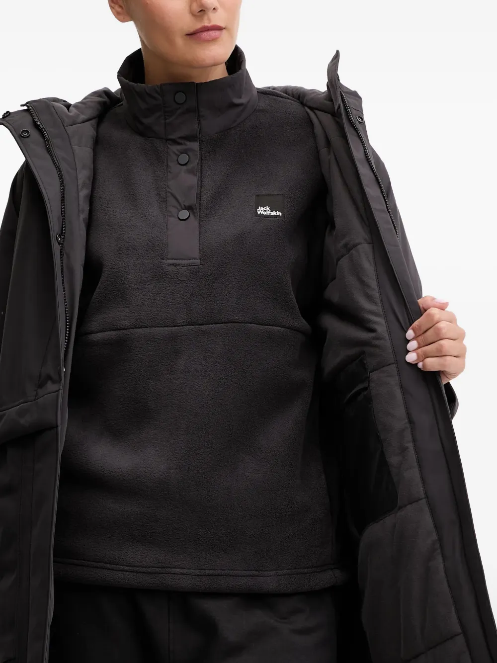 Jack Wolfskin Wintertide Hooded Coat In Black