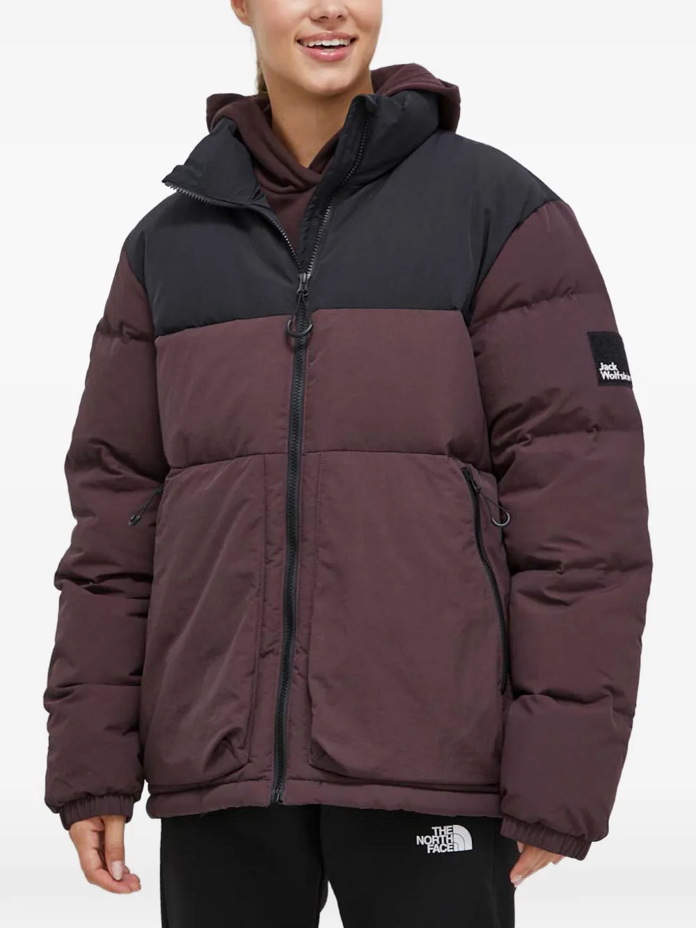 JACK WOLFSKIN colour-block hooded jacket - Marrone
