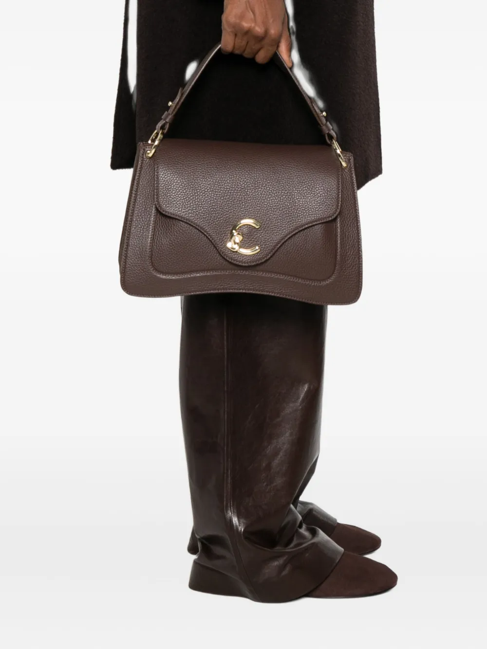 Coccinelle logo-plaque leather tote bag - Bruin